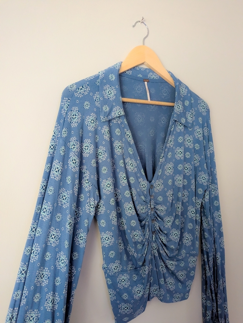Free People Blue Floral Drapes V-Neck - Picture 3 of 5